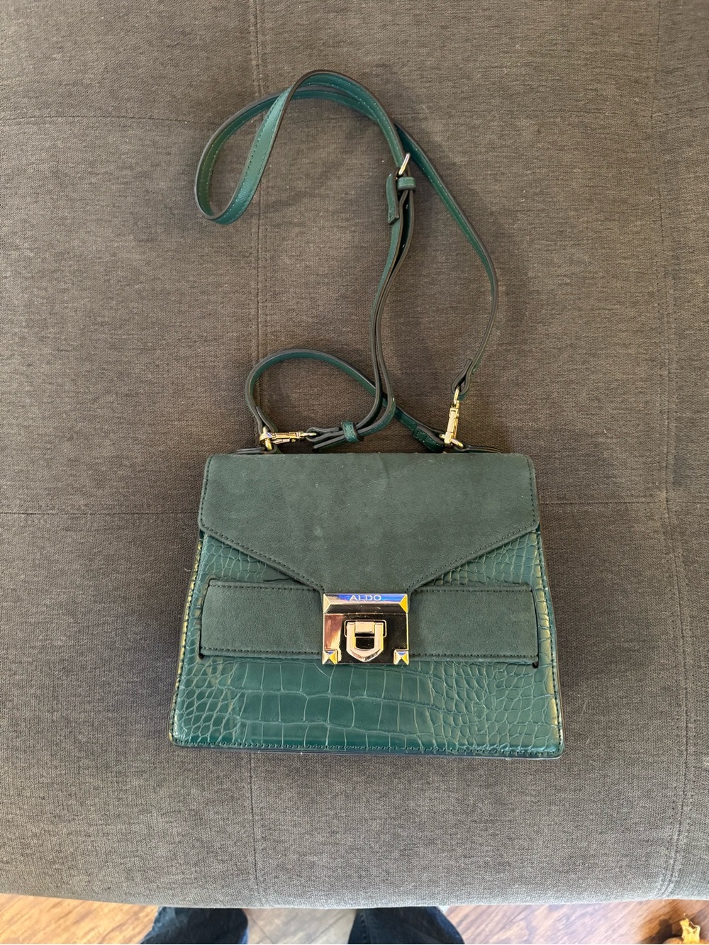 Aldo Teal Green Croc-Embossed Top Handle Crossbody